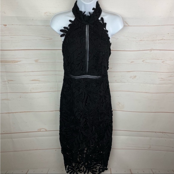 Bardot | Kara Black Crochet Overlay Halter Dress - Picture 3 of 8